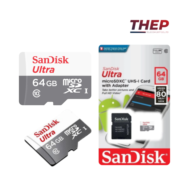 SanDisk 64GB MicroSDHC UHS-I Card Ultra Class10 Speed 100MB/s